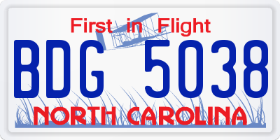 NC license plate BDG5038