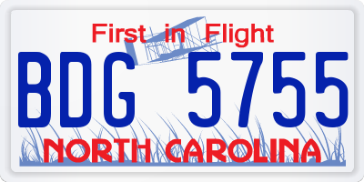 NC license plate BDG5755