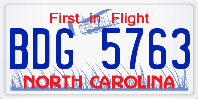 NC license plate BDG5763
