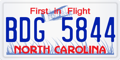 NC license plate BDG5844