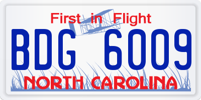NC license plate BDG6009