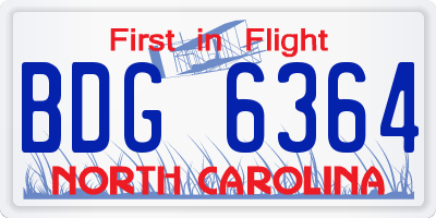 NC license plate BDG6364