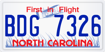 NC license plate BDG7326