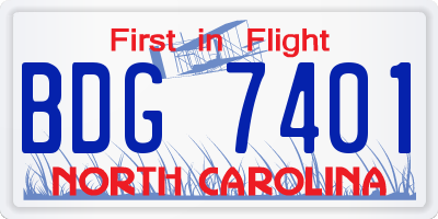NC license plate BDG7401