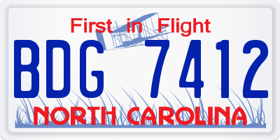 NC license plate BDG7412