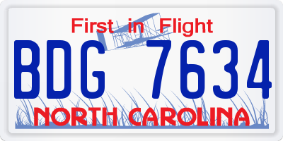 NC license plate BDG7634