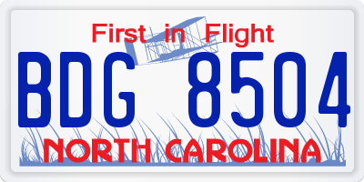 NC license plate BDG8504