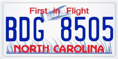 NC license plate BDG8505