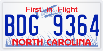 NC license plate BDG9364
