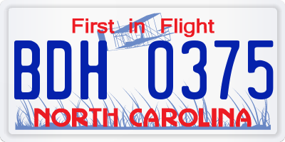 NC license plate BDH0375