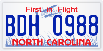 NC license plate BDH0988