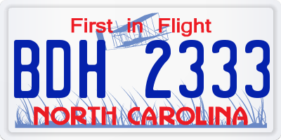 NC license plate BDH2333