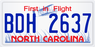 NC license plate BDH2637