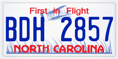 NC license plate BDH2857