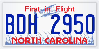 NC license plate BDH2950