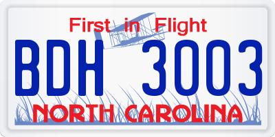 NC license plate BDH3003