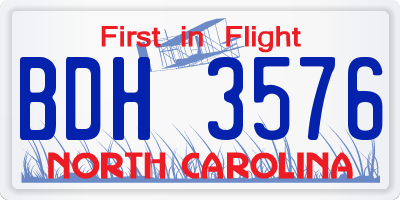 NC license plate BDH3576