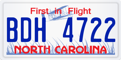 NC license plate BDH4722