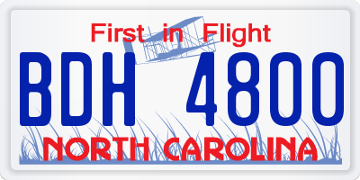 NC license plate BDH4800