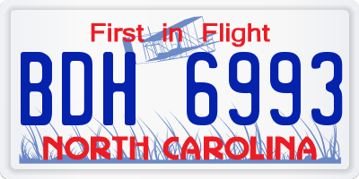 NC license plate BDH6993