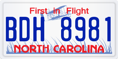NC license plate BDH8981