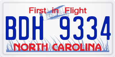 NC license plate BDH9334