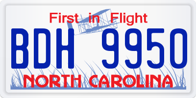 NC license plate BDH9950