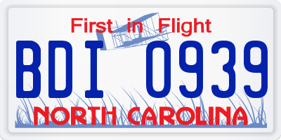NC license plate BDI0939