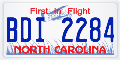 NC license plate BDI2284