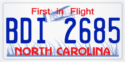 NC license plate BDI2685