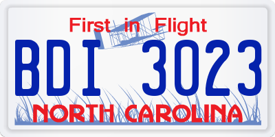 NC license plate BDI3023