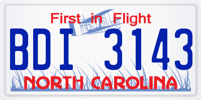 NC license plate BDI3143