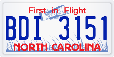 NC license plate BDI3151