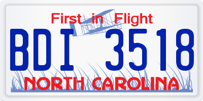 NC license plate BDI3518