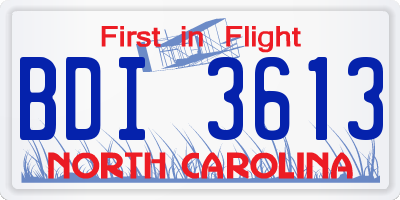 NC license plate BDI3613