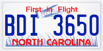NC license plate BDI3650