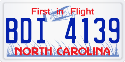 NC license plate BDI4139