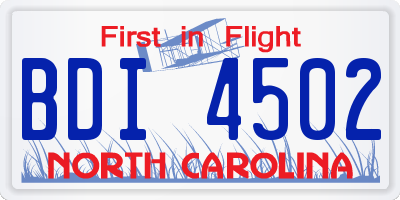NC license plate BDI4502