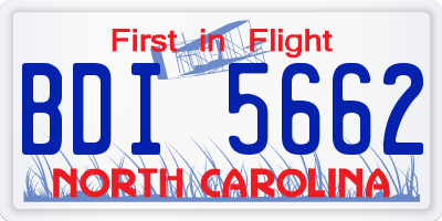 NC license plate BDI5662