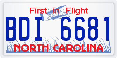NC license plate BDI6681