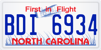 NC license plate BDI6934