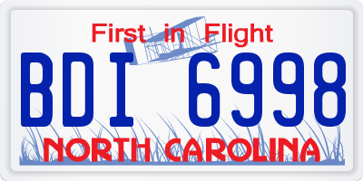 NC license plate BDI6998