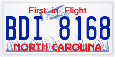 NC license plate BDI8168