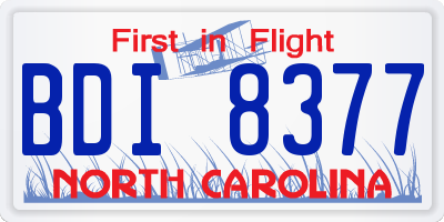 NC license plate BDI8377