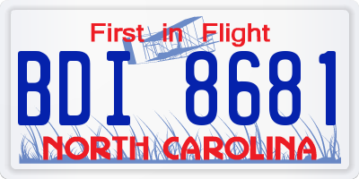 NC license plate BDI8681