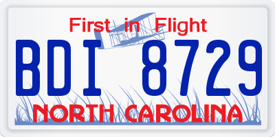 NC license plate BDI8729