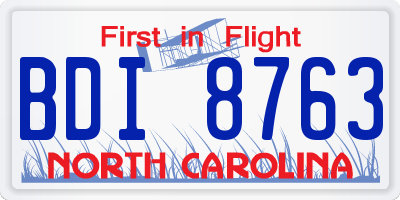 NC license plate BDI8763