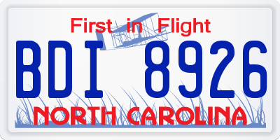 NC license plate BDI8926