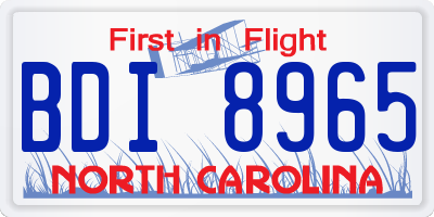 NC license plate BDI8965