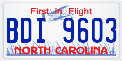 NC license plate BDI9603